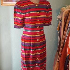 Vintage Kate Warner stripped dress. Gorgeous vibrant 8